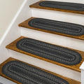 Homespice Jet Black Jute Braided Stair Treads, Oval 8x28 Set of 13