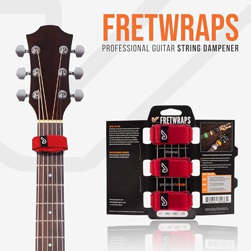 Gruv Gear Fret Wrap & Guitar Mute, Fretwrap for Acoustic, Electric & Bass | String Dampener Recording, Tapping & Practice Accessory (3 Pack, Large Red, Fits 6 String Bass, 8 String Guitar)