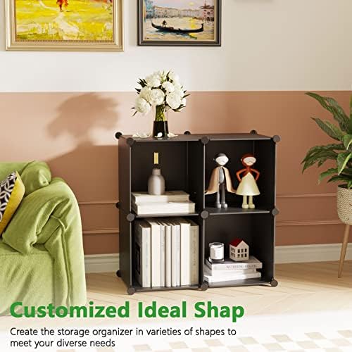 C&AHOME Plastic Cube Storage Organizer, 4-Cube Shelves Units, Black
