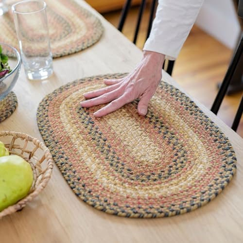 Homespice Russet Braided Placemats for Country Decor, Oval 13x19 Set of 4