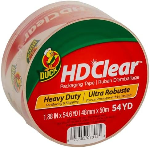 Duck HD Clear Packing Tape - 1 Roll of Heavy Duty Shipping and Moving Packing Tape - Clear Strong Packaging Tape for Boxes, Packing and Moving Supplies - 1.88 In. x 54.6 Yards (297438)