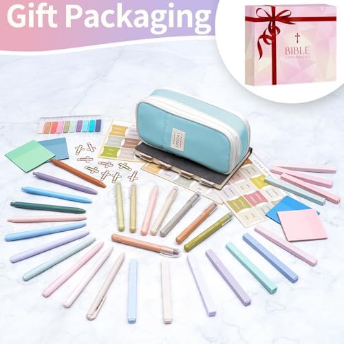 KOPKOFT Bible Study Supplies, Bible Journaling Kit for Women with Journal, Pen Case, Tabs, Highlighters and Pens, Bible Accessories Set for Women Students Beginner, Christian Gifts (Blue)