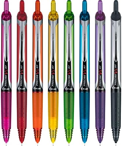 PILOT Precise V5 RT Rolling Ball Pens, 0.5 mm, Pack of 8