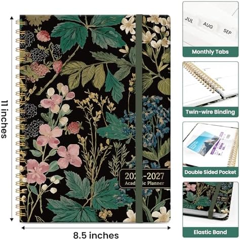 Planner 2026-2027, Jul 2026-Jun 2027 Academic Monthly & Weekly Planner | 8.5" x 11" Hardcover Pretty Calendar Planner for Women, Spiral Organizer for School Office Home Supplies, Forest Botanica
