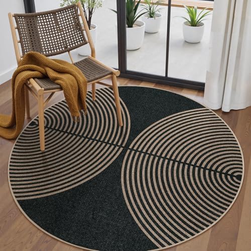 Lahome Modern Rainbow Round Rug 6ft, Easy Jute Circle Outdoor Rug