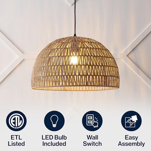 JONATHAN Y Campana 1-Light Pendant Dome Ceiling Lamp, 20", Brown