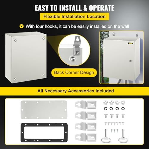 VEVOR NEMA Steel Enclosure, 20 x 16 x 8'' NEMA 4X Steel Electrical Box, IP66 Waterproof & Dustproof, Outdoor/Indoor Electrical Junction Box, with Mounting Plate