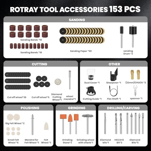 200W Corded Rotary Tool Kit Flex Shaft 6 Speed 40000RPM 153 Accessories