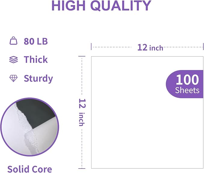 White Cardstock 12x12 Inch, 100 Sheets Printable 80lb Cover Stock Paper–Creebe 12 x 12 Thick Craft Paper for Card Making, Cricut, Scrapbooking, Photo Albums