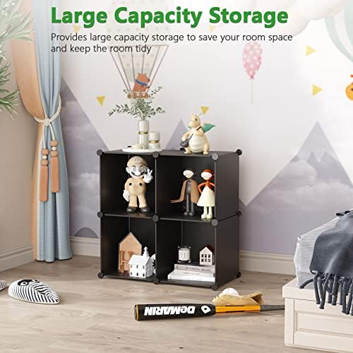 C&AHOME Plastic Cube Storage Organizer, 4-Cube Shelves Units, Black