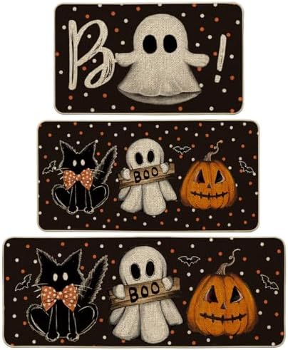 Artoid Mode Black Halloween Kitchen Mats Set of 3-17"x29"+17"x36"+17"x47"