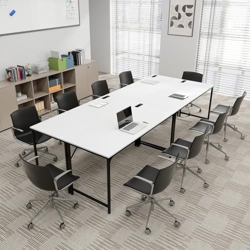COSTWAY Home Office Desk, 32 Inch Computer Desk with Recessed Power Strip, Storage Bag & Headphone Hook, Wide Desktop, Modern Computer Workstation Writing Table for Home, Office (White + Black)