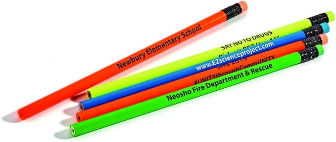 Pencil Guy Promotional Personalized Imprinted Blue Neon Round Pencils 144 to a Box; 19 Colors to Choose From
