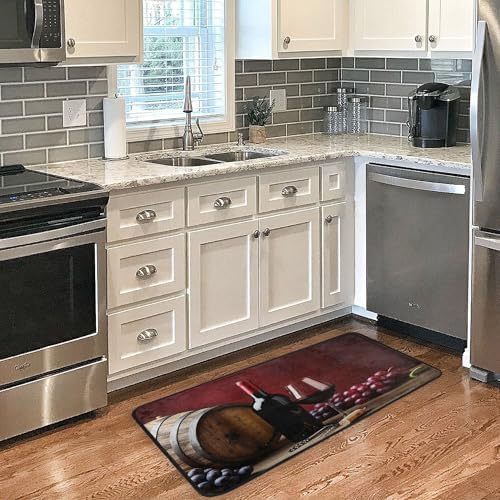 Red Wine Glass Grapes Kitchen Rug Romantic Floor Comfort Mats Bath Rugs Entryway Welcome Non Slip Area Rug for Bedroom Living Room Doormats Home Decor 39" X 20"