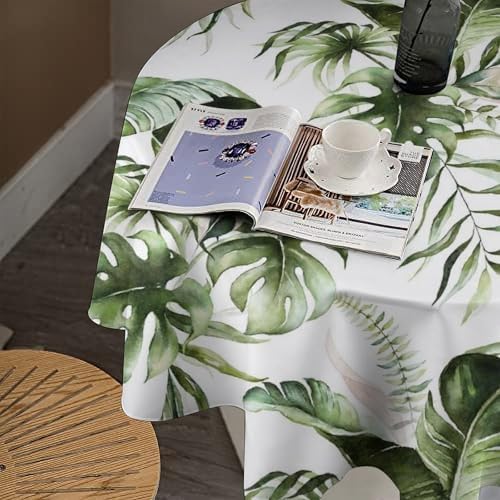Green Tropical Leaves Tablecloth, Watercolor Jungle Plam Leaves Floral Botanical Print Farmhouse Holiday Tablecloths for Home Kitchen Party Dinner Decor, 36x36in