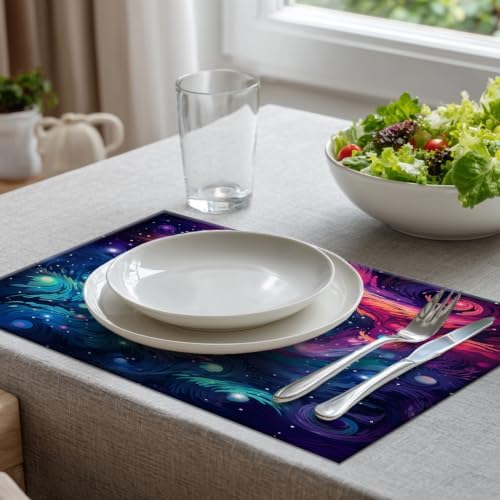Batmerry Happy Thanksgiving Day Linen Placemats Set of 6, Pumpkin Harvest Golden Fields Villages Washable Table Mats for Kitchen Table Thickened Heat Insulation Dining Set Indoor Outdoor 12X18 in