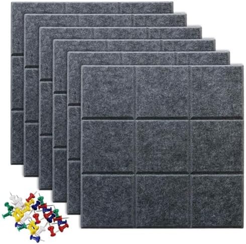 Large Cork Board Felt Board Tiles for Walls with 60 Push Pins, 11.8"x11.8" Pack of 12 Pin Board Notice Boards for Home Office Kitchen, Bulletin Board Wall Tiles for Photos Memos