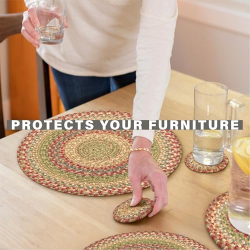 Homespice Azalea Braided Placemats for Primitive Decor, Round 15" Set of 6