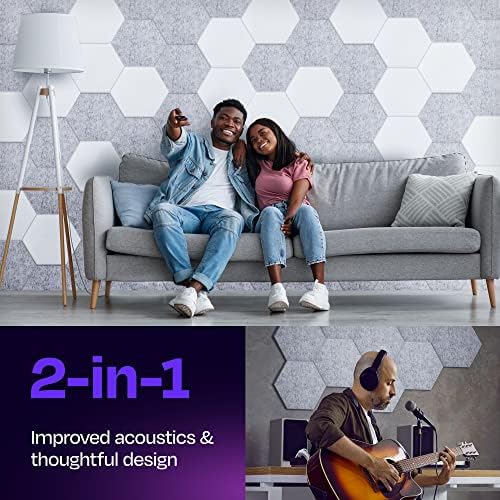 Acoustic Panels 12-Pack Soundproof Wall Panels 12"X10.4"X0.4" Sound Panels High Density Sound Dampening Panels - [Light Gray Hexagon]