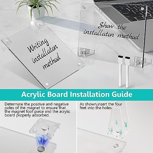 2PCS Clear Acrylic Calendar Dry Erase Board with Stand for Desk, 16x12 Large Desktop Monthly Whiteboard Magnetic Memo Board for Fridge, Office, School, Home