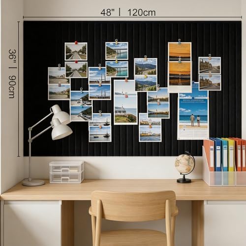 Large Felt Bulletin Board with Self-Adhesive | 12 Pack 48"x36" Cork Board Alternative | Notice Boards with 35 Pushpins, Secure and Easy to Install, Home Office Decor Classroom Decor - Black