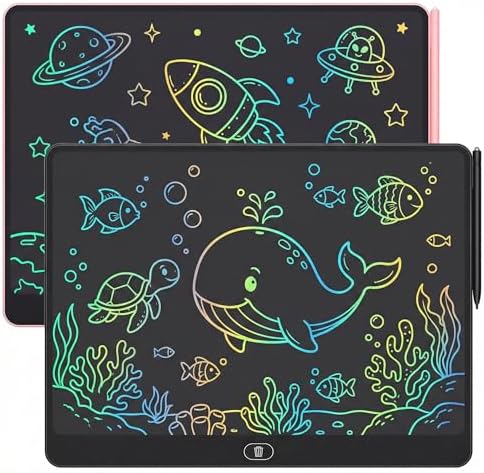 16 Inch LCD Writing Tablet for Kids 2 Pack, Large Drawing Board Doodle Pad, Colorful Screen Erasable Sketch Tablet, Travel Toys and Reusable Learning Gift for Boys Girls（Pink & Black