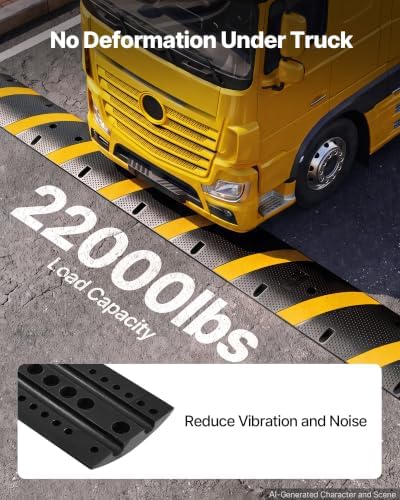 VEVOR 6FT Rubber Speed Bump, 2 Channel, Heavy Duty Traffic Speed Hump, 22000 lbs/axle Load Capacity, 72 in Cable Protector Ramp with Expansion Screws, for Asphalt Concrete Gravel Driveway Road, 1 Pack