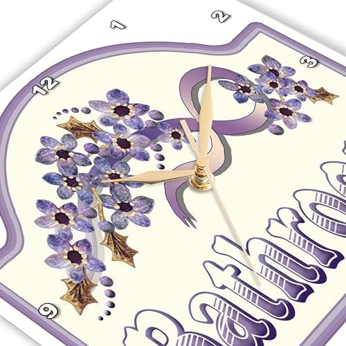 3dRose Wall Clock Silent - 15 inch - Vintage Violet Bathroom Sign - Vintage
