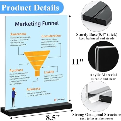 Acrylic Sign Holder 8.5x11 Vertical,Clear Double-Sided Stand Plastic Picture Frames Paper Holder Menu Table Display Stand Flyer Document Holder Tabletop Sign Holder for Home, Store Office,2Pack