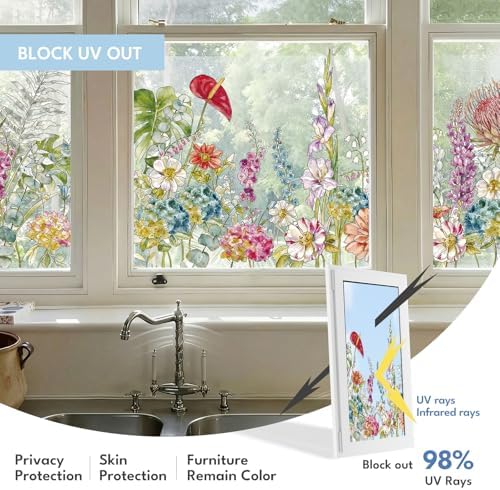 ADD.HERES Stained Glass Window Film, Window Film Decorative, 17.5 x 78.7 in