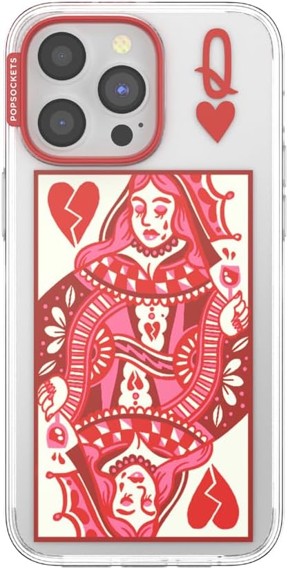 PopSockets iPhone 15 Pro Max Phone Case w/MagSafe- Heart Queen | Magnetic, Wireless Charging, Camera & Drop Protection, Heart, Valentines, Red, Textured