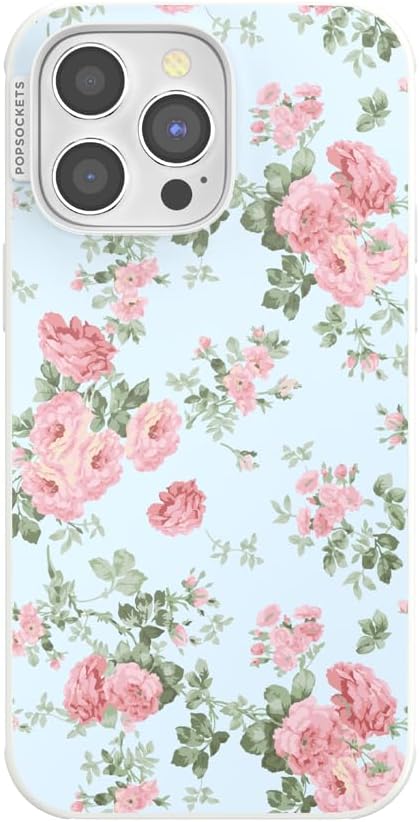 PopSockets iPhone 14 Pro Max Phone Case w/MagSafe- Cottage Tutu Blue | Magnetic, Wireless Charging, Camera & Drop Protection, Light Blue, Baby, Flower, Floral