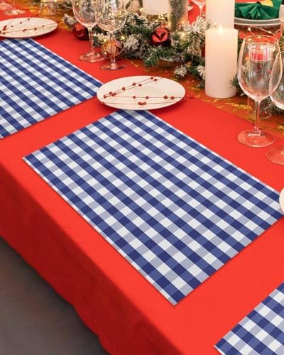 Rustic Navy Blue White Buffalo Check Plaid Pattern Placemat 1PC, Farmhouse Heat Resistant Washable Table Place Mats Cotton Table Linens Party Holiday Decor for Kitchen Dining Outdoor Indoor