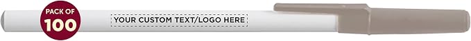 DISCOUNT PROMOS Custom Value Stick Pens Set of 100, Personalized Bulk Pack - Black Ink, Great for Office, School, Business, Tradeshows, Events - Grey