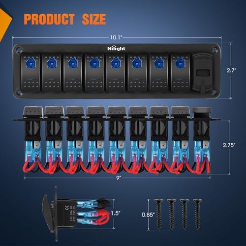 Nilight 8 Gang Rocker Switch Panel with PD Type C and USB Charger Voltmeter