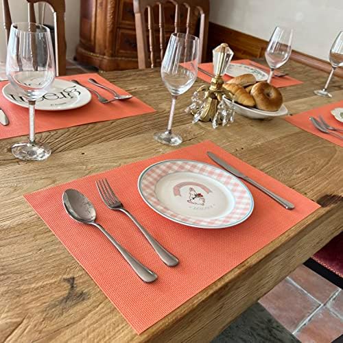 WAZAIGUR Placemats Crisscross Woven Vinyl Place Mats Set of 6 Orange