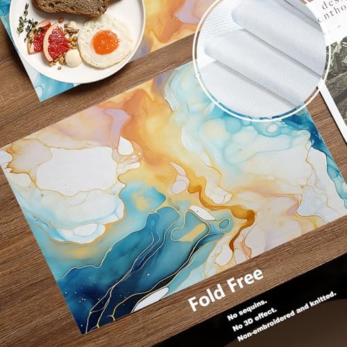 Batmerry Fluid Art with Flowing Lines Linen Placemats Set of 6, Abstract Colorful Washable Table Mats for Kitchen Table Thickened Heat Insulation Dining Set Indoor Outdoor 12X18 in