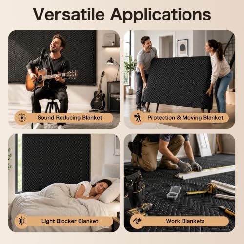 48"x 80" Sound Absorbing Studio Blanket Panel with Grommets for Wall Hanging,Extra Large Sound Dampening Blanket,Noise Cancelling Studio Acoustic Curtain/Light Blocker/Soundproof Moving Blanket