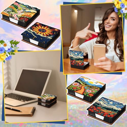 Saillong 4 Pcs Christmas Boho Diamond Art Note Box Diamond Painting Box