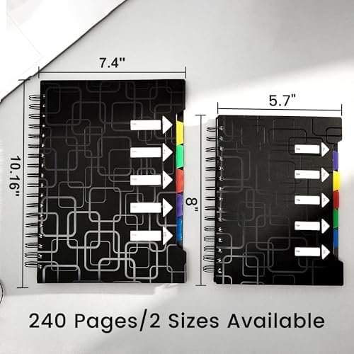 CAGIE 5 Subject Notebook for Work, Spiral, with Dividers, 5x7, Black