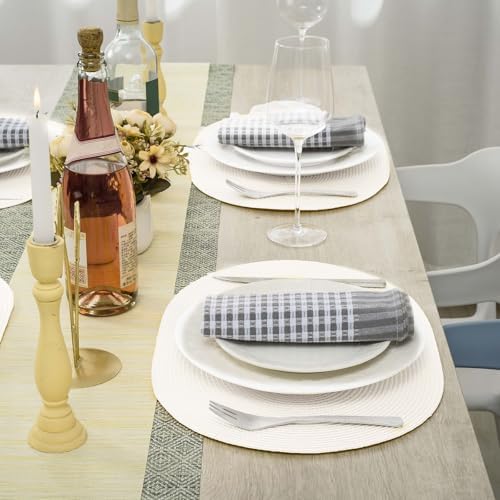 AHHFSMEI Placemats Set of 6 for Dining Table Washable Woven Non-Slip 18x12 inches Placemat Heat-Resistant Durable Table Mats for Dining Table Easy to Clean (Oval White,6)