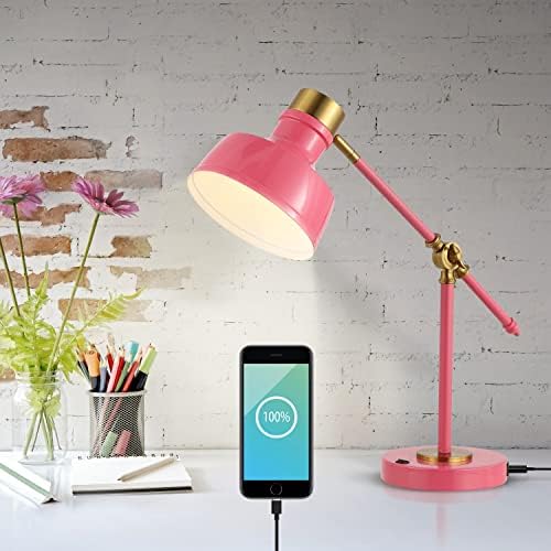 JONATHAN Y Allegra Metal Task Desk Lamp USB Port 18.5", Pink/Brass Gold