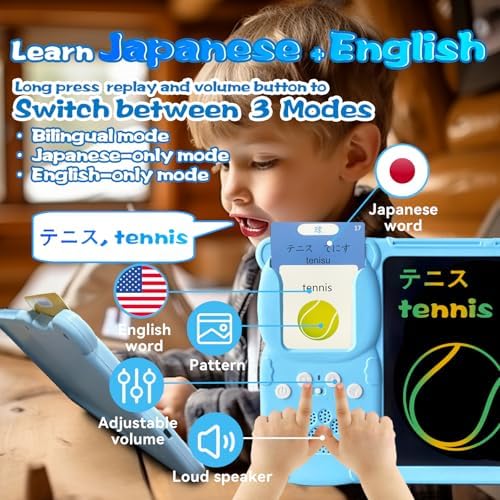 Talking Flash Cards with Writing Tablet - Japanese English Blue
