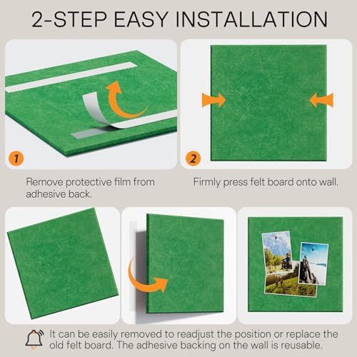 MaxGear Felt Bulletin Board 36" x 24", 6 Pack Emerald Green Felt Wall Tiles