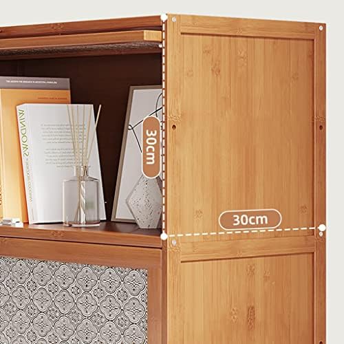Bamboo Bookcase with flip-up Acrylic Doors, 1-5 Tier Free Standing Book Shelf Storage Organizer for Living Room Office Bedroom (Wood 70 * 32 * 106cm)