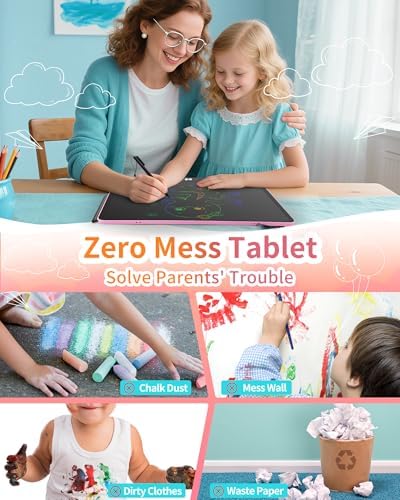 Rechargeable LCD Writing Tablet for Kids, 16 Inch Colorful Drawing Tablet, Educational Toddler Drawing Pad, Reusable Learning Toys for Kids (Ages 3-12), Ideal Gift for Christmas Birthday (Pink)