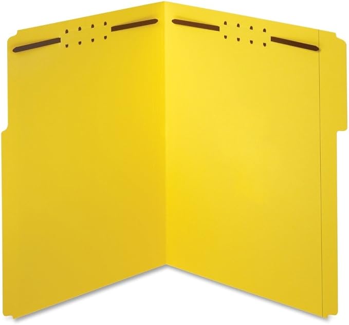 Pendaflex Fastener Folders, 1/3 Cut, Reinforced Tab, 2 Fasteners, Letter Size, Yellow, 50 Folders Per Box (22940)