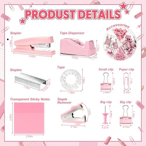 Eersida 20 Pcs Pink Office Supplies, Desk Accessories and Organizer Set