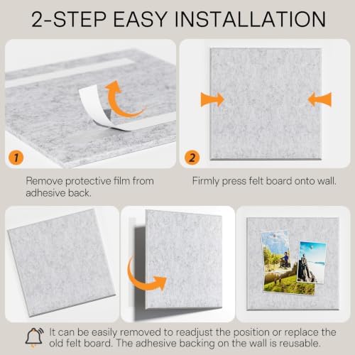 MaxGear Felt Bulletin Board 36" x 24", Light Gray Felt Wall Tiles Push Pins