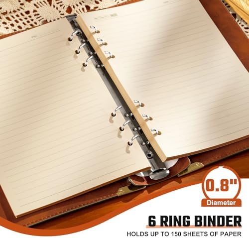 Ovesmusl PU Leather A5 Binder 6 Ring Refillable Journal Cover No Refill